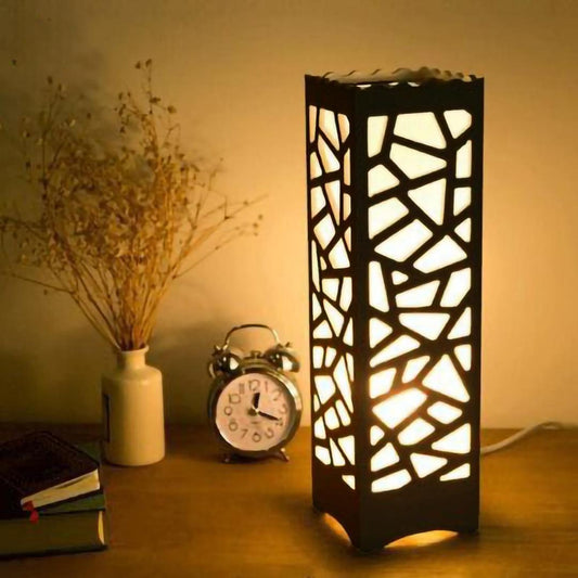 Wooden Side Table Lamp with Laser Cutting