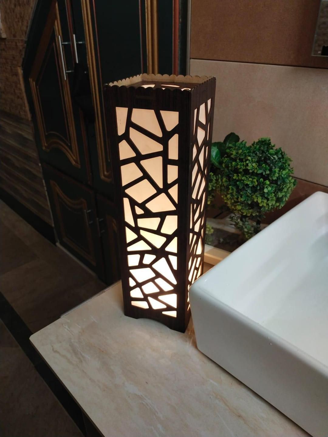 Wooden Side Table Lamp with Laser Cutting